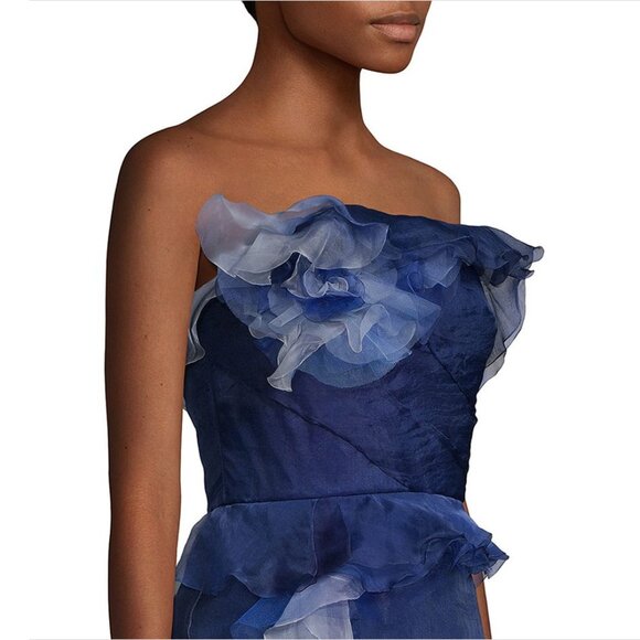MARCHESA Ombré Strapless Ruffled Silk-Blend Cocktail Dress - Picture 7 of 10